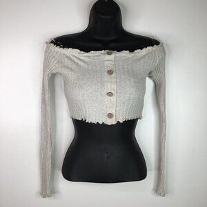Long Sleeves Off Shoulder Knit Crop top MayPink